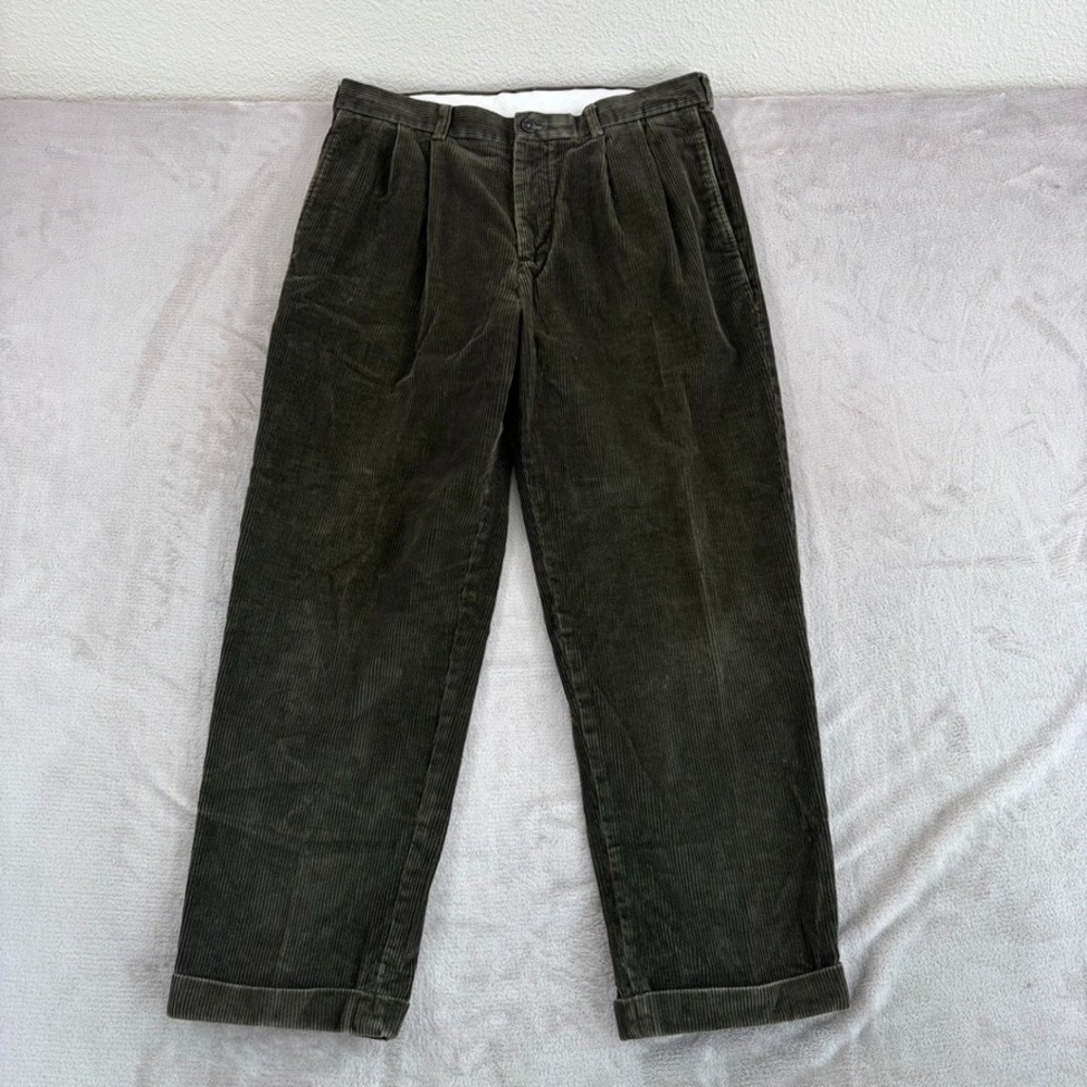 Brooks‎ Brothers Pleated Dress Pants Corduroy 36x30 Green Old Money Luxury Baggy
